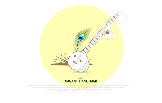 Ilustración vectorial de Veena un instrumento musical. Vasant o Basant Panchami o Saraswat Puja