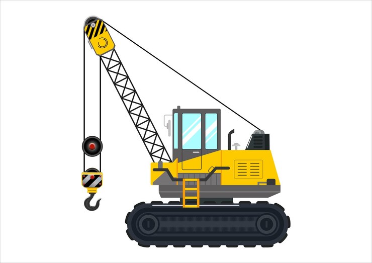 Vector ilustración vectorial de vehículos pesados de construcción con gancho de vehículo de grúa