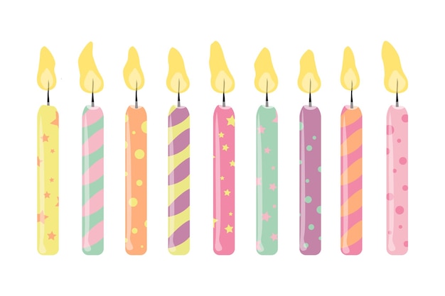 Ilustración vectorial de velas de cumpleaños en un pastel