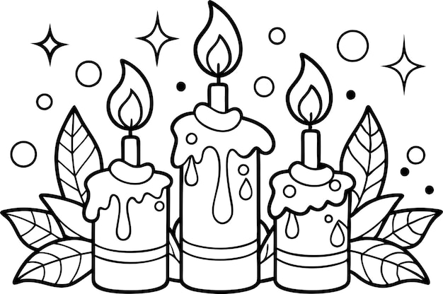 Ilustración vectorial de velas de Navidad Velas de Navidad aisladas Página para colorear