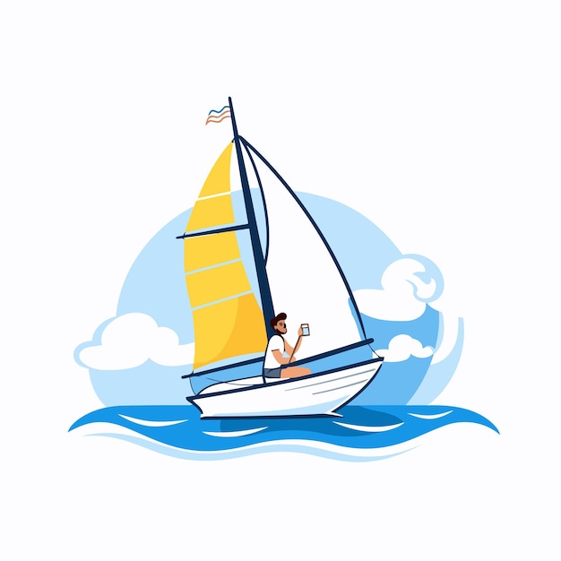 Ilustración vectorial de un velero en el mar estilo plano