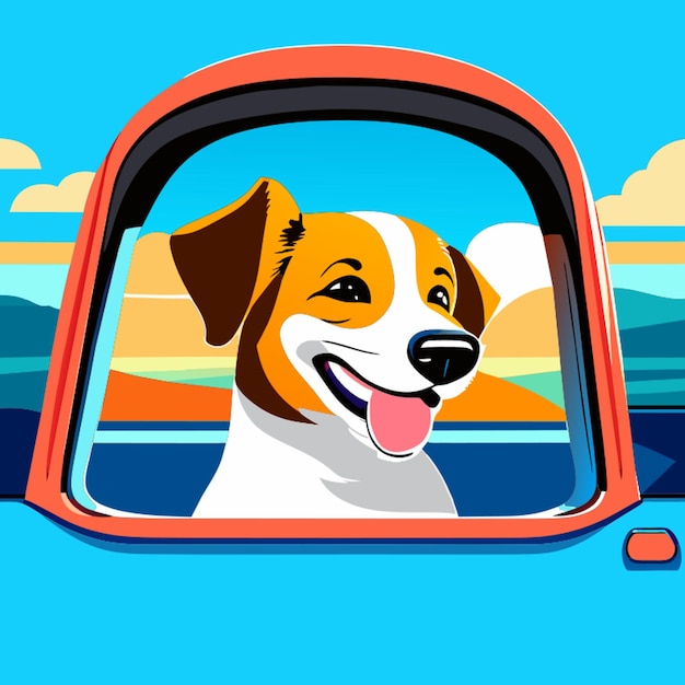 Vector ilustración vectorial de la ventana del coche del perro sonriente