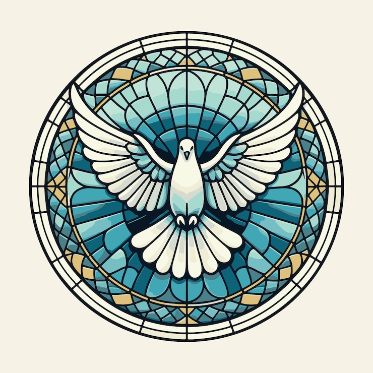 Ilustración vectorial de la ventana de color de la iglesia de la paloma blanca