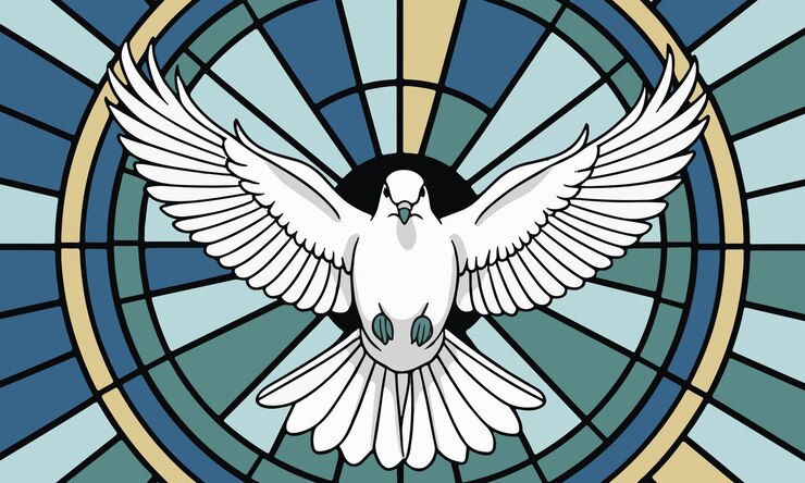 Ilustración vectorial de la ventana de color de la iglesia de la paloma blanca
