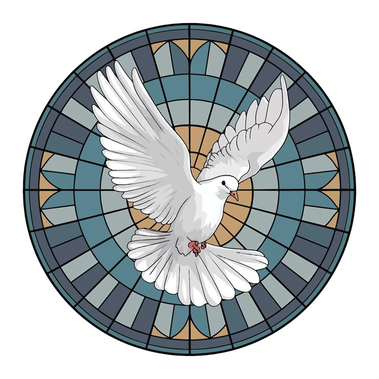 Ilustración vectorial de la ventana de color de la iglesia de la paloma blanca