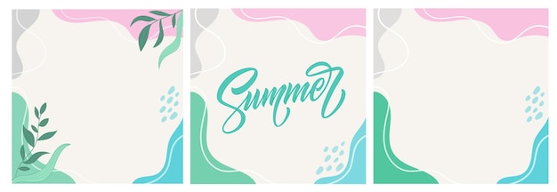 Ilustración vectorial verano conjunto vibraciones fondo abstracto colores pastel con letras de verano