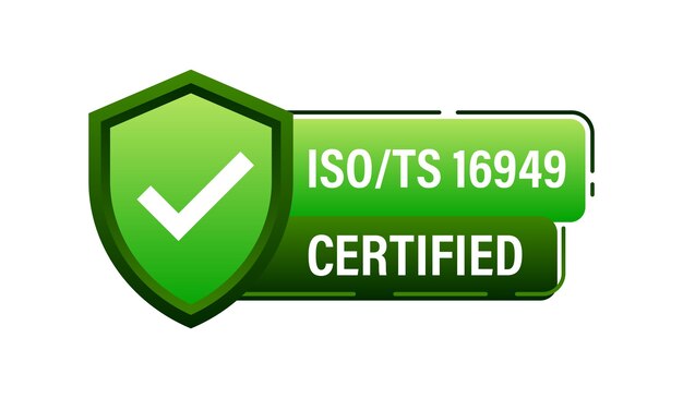 Ilustración vectorial verde de la insignia de certificación de gestión de la calidad ISO TS 16949
