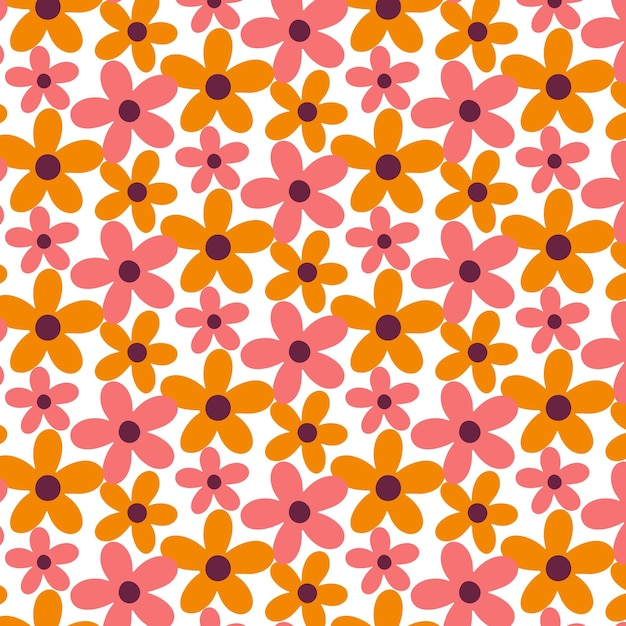 Ilustración vectorial vibrante con un patrón floral sin costuras con flores rosas y naranjas sobre un fondo blanco Perfecto para papeles de pared textiles y diseños creativos