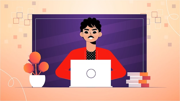 Una ilustración vectorial vibrante con una persona con una expresión enfocada