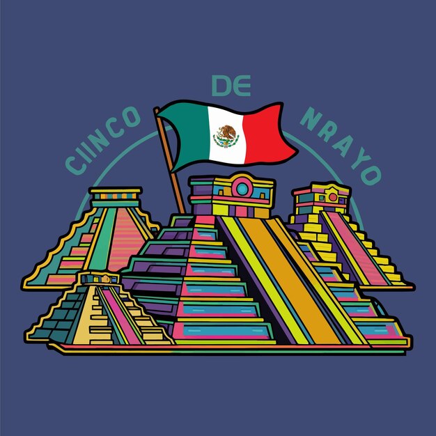 Vector ilustración vectorial de las vibrantes pirámides de cinco de mayo