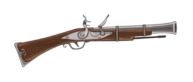 Ilustración vectorial de la vieja pistola pirata Flintlock