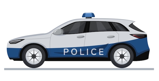 Vector ilustración vectorial de vista lateral del coche de policía en estilo plano