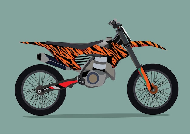 Ilustración vectorial de la vista lateral de una motocicleta de Motocross de carreras de alta velocidad súper ligera