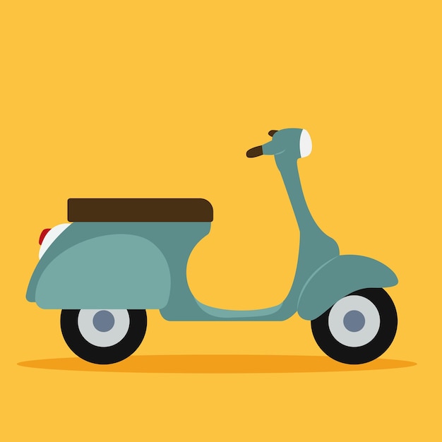 Vector ilustración vectorial de vista lateral de scooter retro sobre fondo amarillo