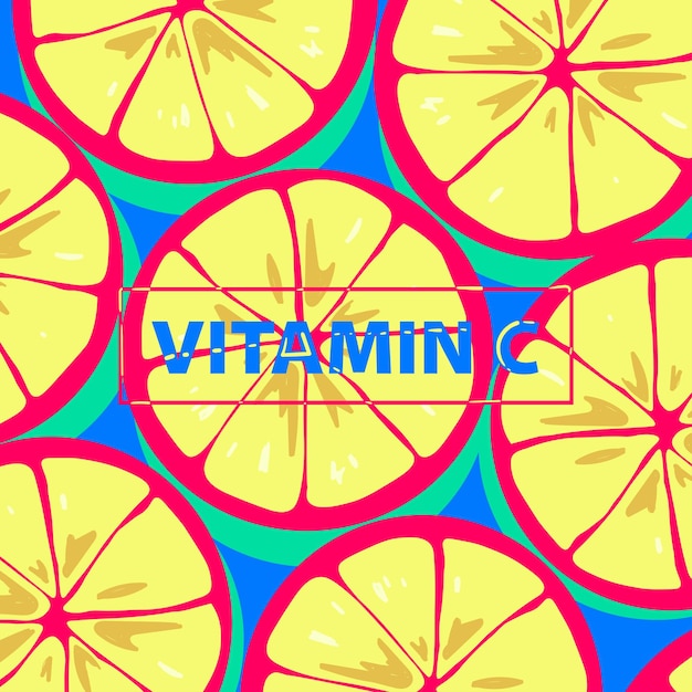 Ilustración vectorial de la vitamina C con un fondo de limón