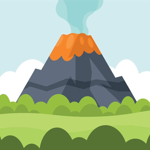 Ilustración vectorial de un volcán en erupción aislado sobre fondo transparente