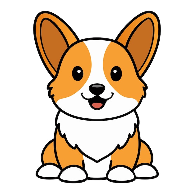 Ilustración vectorial de Welsh Corgi sentado Diseño de clipart de dibujos animados de perros lindos