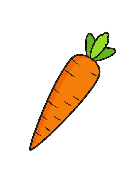 Ilustración vectorial de zanahoria simple en estilo plano con contornos en negrita y colores brillantes