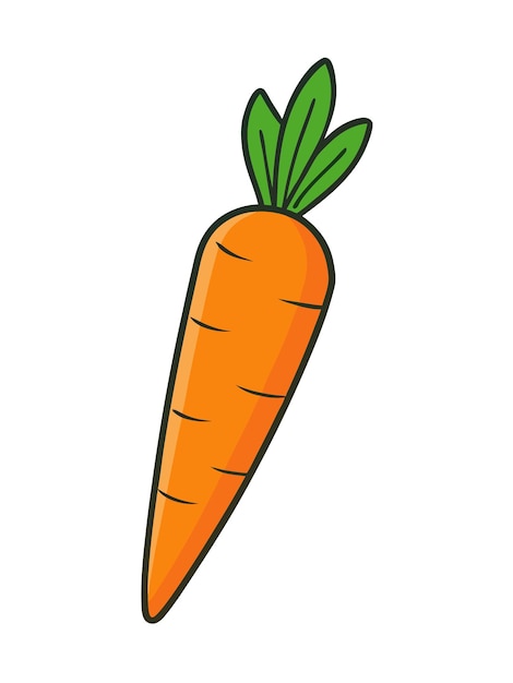 Ilustración vectorial de zanahoria simple en estilo plano con contornos en negrita y colores brillantes