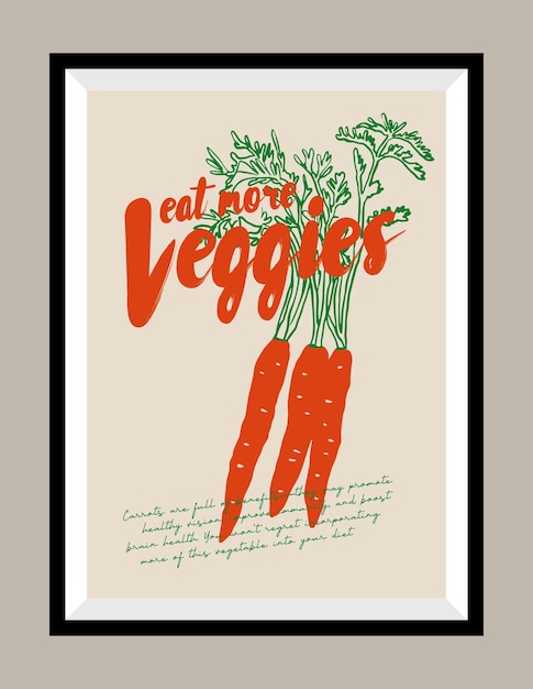 Ilustración vectorial de zanahorias en un marco de póster para una galería de arte moderno