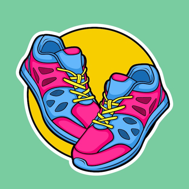 Ilustración vectorial de zapatillas deportivas con color azul y rosa