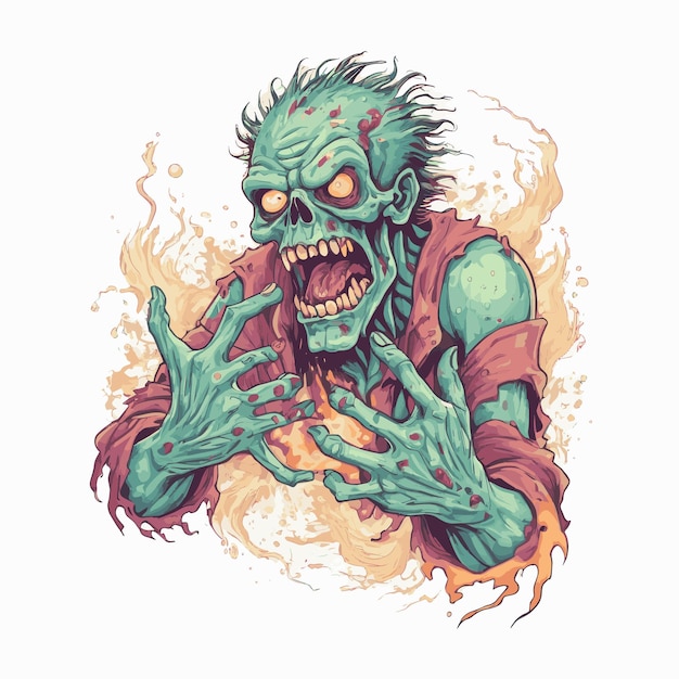 Vector ilustración vectorial de zombies quemando fuego