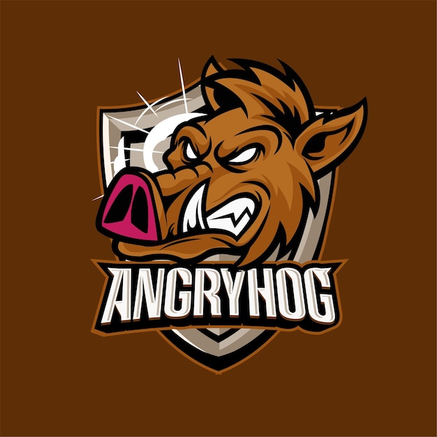 Ilustración Vectorización Cabeza de cerdo en vista lateral con texto ANGRYHOG Logotipo de Esport