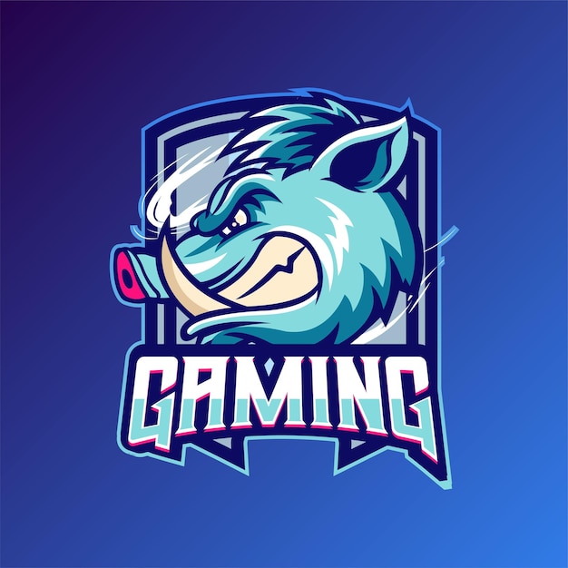 Ilustración Vectorización Cabeza de cerdo en vista lateral con texto GAMING Logotipo de Esport