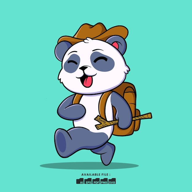Ilustración Vectorización Cute panda caminando con mochila Cute dibujos animados