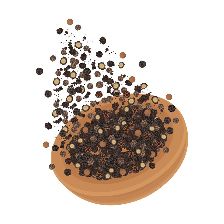 Ilustración Vectorización Logo Clipart Levitación Pimienta negra o granos de pimienta en un cuenco de madera