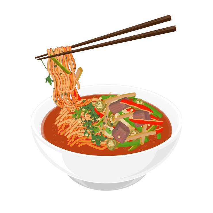 Ilustración Vectorización Logo Clipart Sopa tradicional de carne de res Laghman