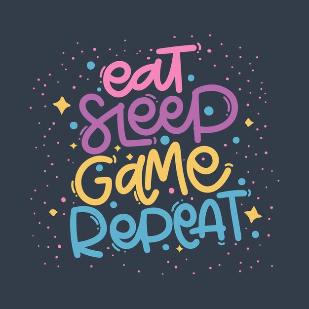 Ilustración vectorizada dibujada a mano Frases de letras Repetir el juego de dormir Ideas para postales Cita inspiradora