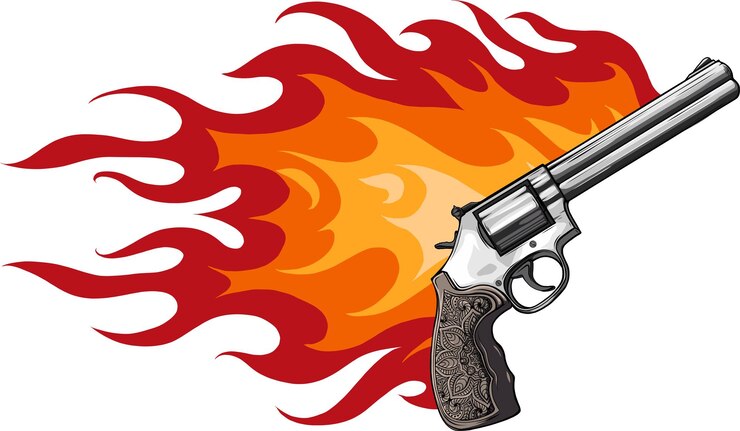 Vector ilustración vectro de revólver con llamas