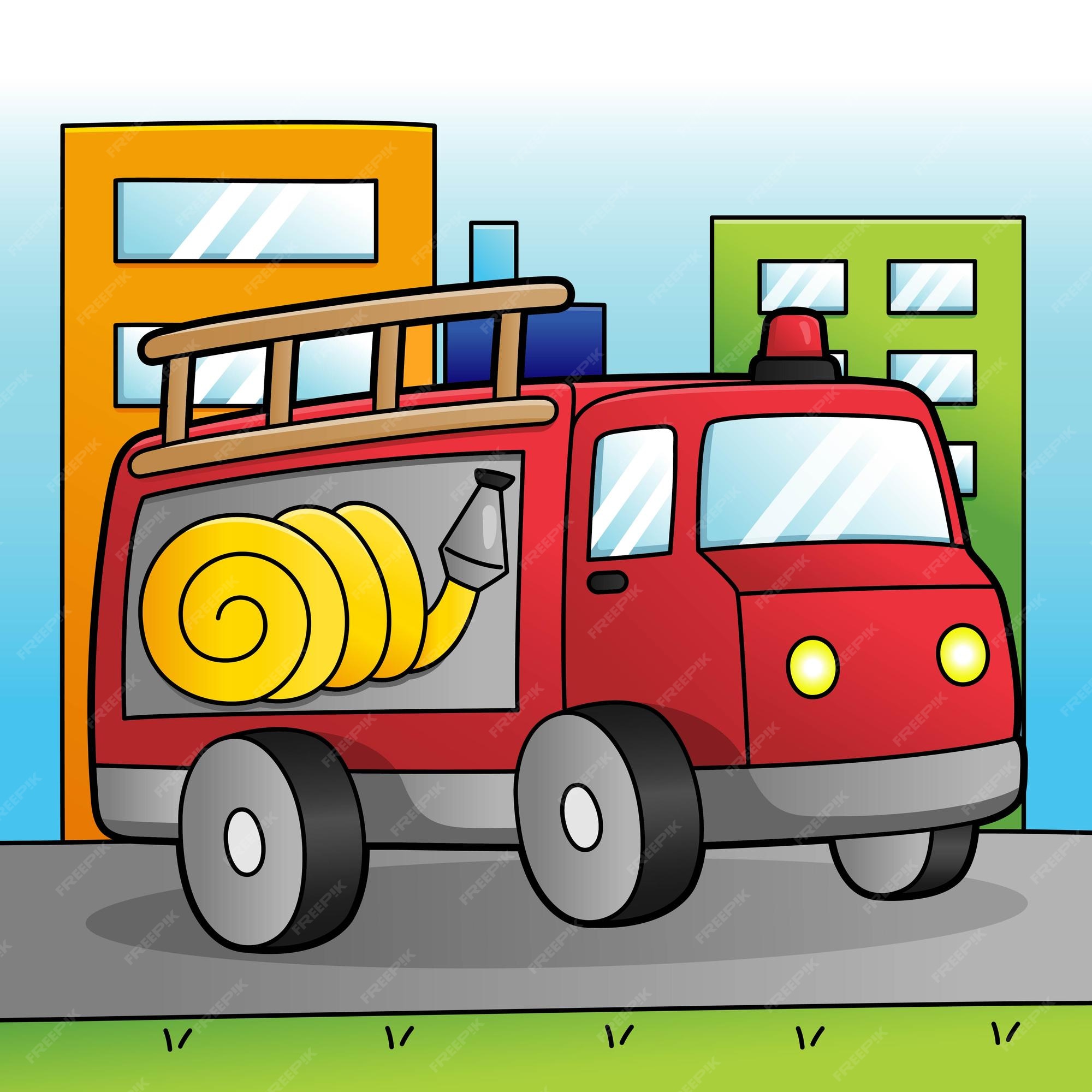 grande Metropolitano Amedrentador Ilustración de vehículo de color de dibujos animados de camión de bomberos  | Vector Premium
