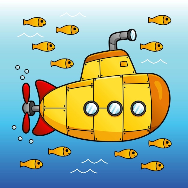 Vector ilustración de vehículo de color de dibujos animados submarinos