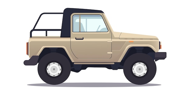 Ilustración de un vehículo todoterreno beige estilo gráfico plano contra un fondo blanco Concepto de aventura y viajes al aire libre Ilustración vectorial