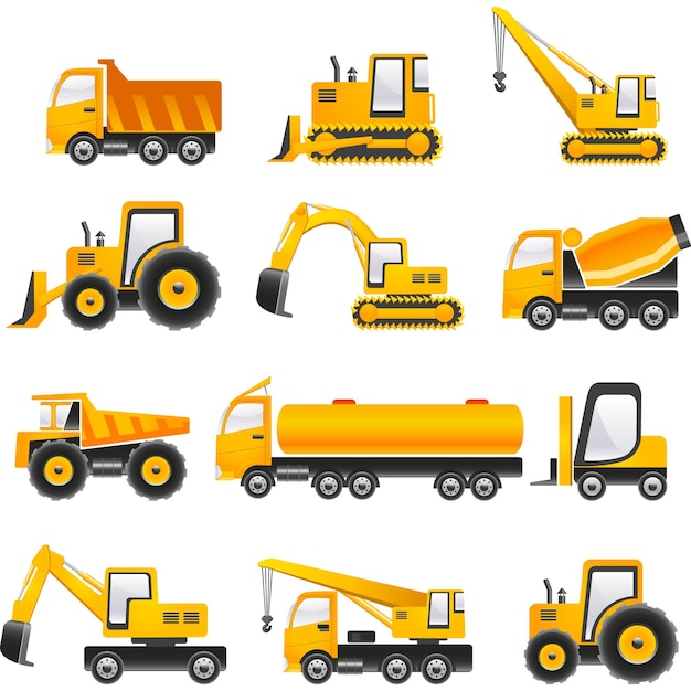 Ilustración de vehículos y equipos de construcción