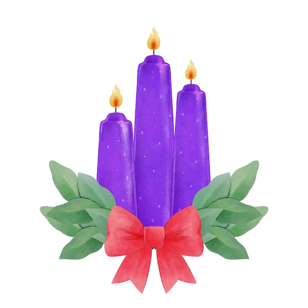 Vector ilustración de velas de adviento púrpura acuarela