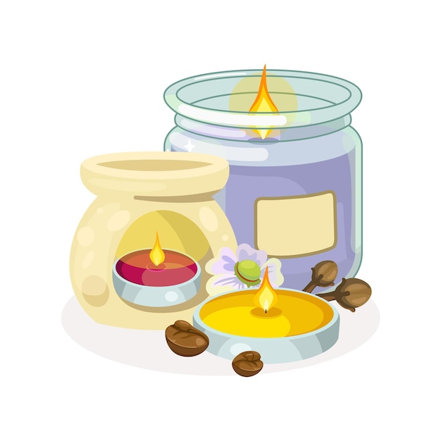 Vector ilustración de velas aromáticas en un estilo detallado estilo moderno de ilustración para estudios de aromaterapia y salones de masajes