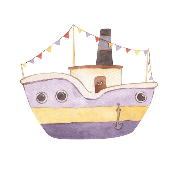 Ilustración de velero en acuarela para niños