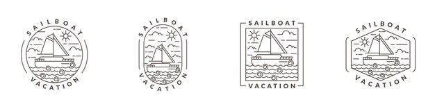 Vector ilustración de un velero y una monolina oceánica o estilo de arte de línea