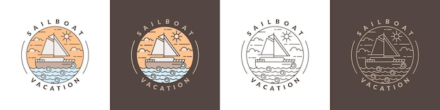 Vector ilustración de un velero y una monolina oceánica o estilo de arte de línea