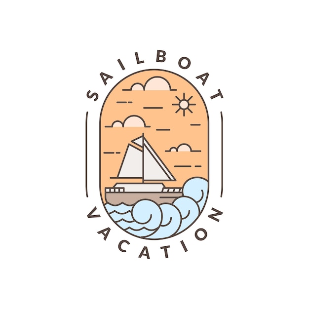 Ilustración de un velero y una monolina oceánica o estilo de arte de línea
