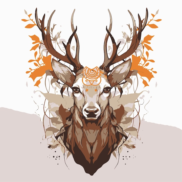 Vector ilustración, de, venado, en, hermoso, bosque