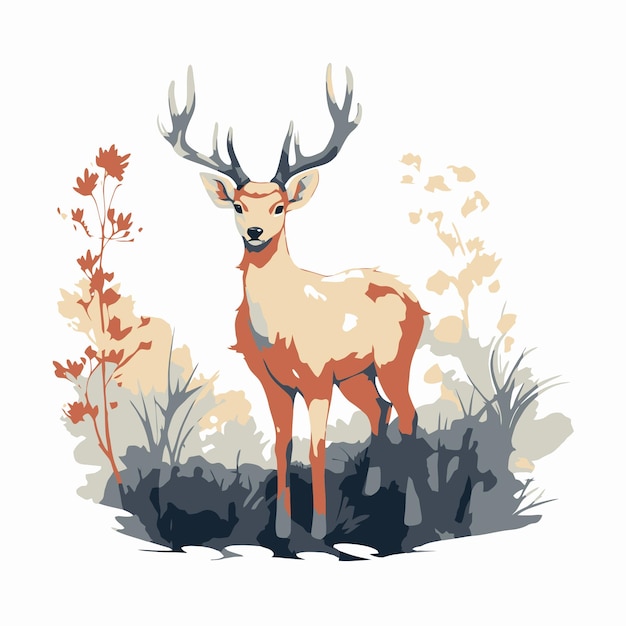 ilustración, de, venado, en, hermoso, bosque