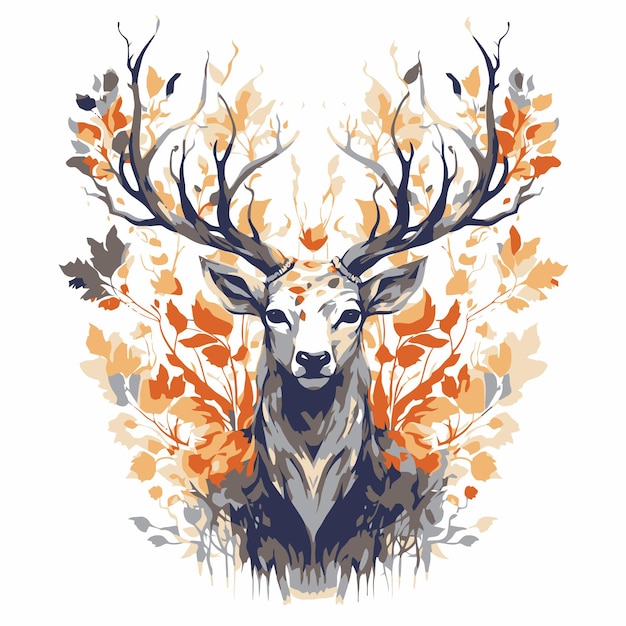 Vector ilustración, de, venado, en, hermoso, bosque