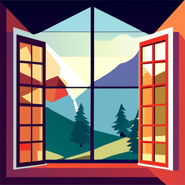 Ilustración de una ventana plana de invierno o una ventana de una casa clara