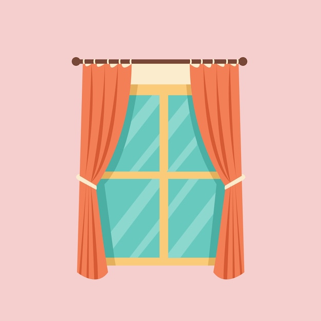 Ilustración de ventanas y cortinas