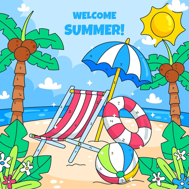 Ilustración de verano dibujada a mano con silla de playa