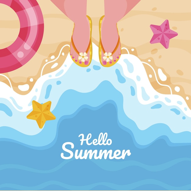 Vector ilustración de verano hola plana